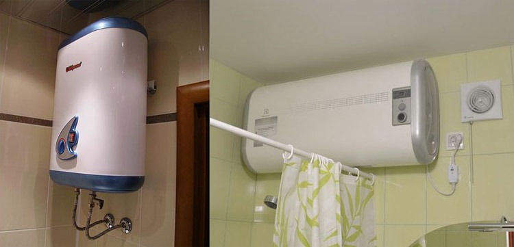 Тип установки водонагревателя. Вертикальный (слева) или горизонтальный (справа).